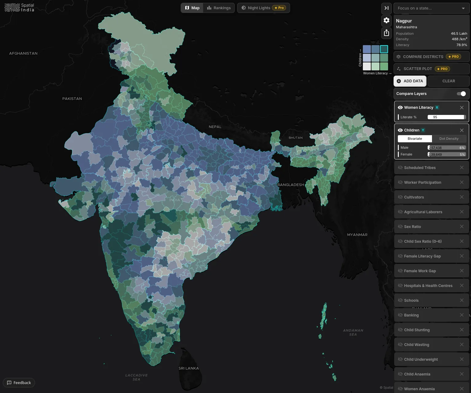 Choropleth map showing health indicators across Indian districts
