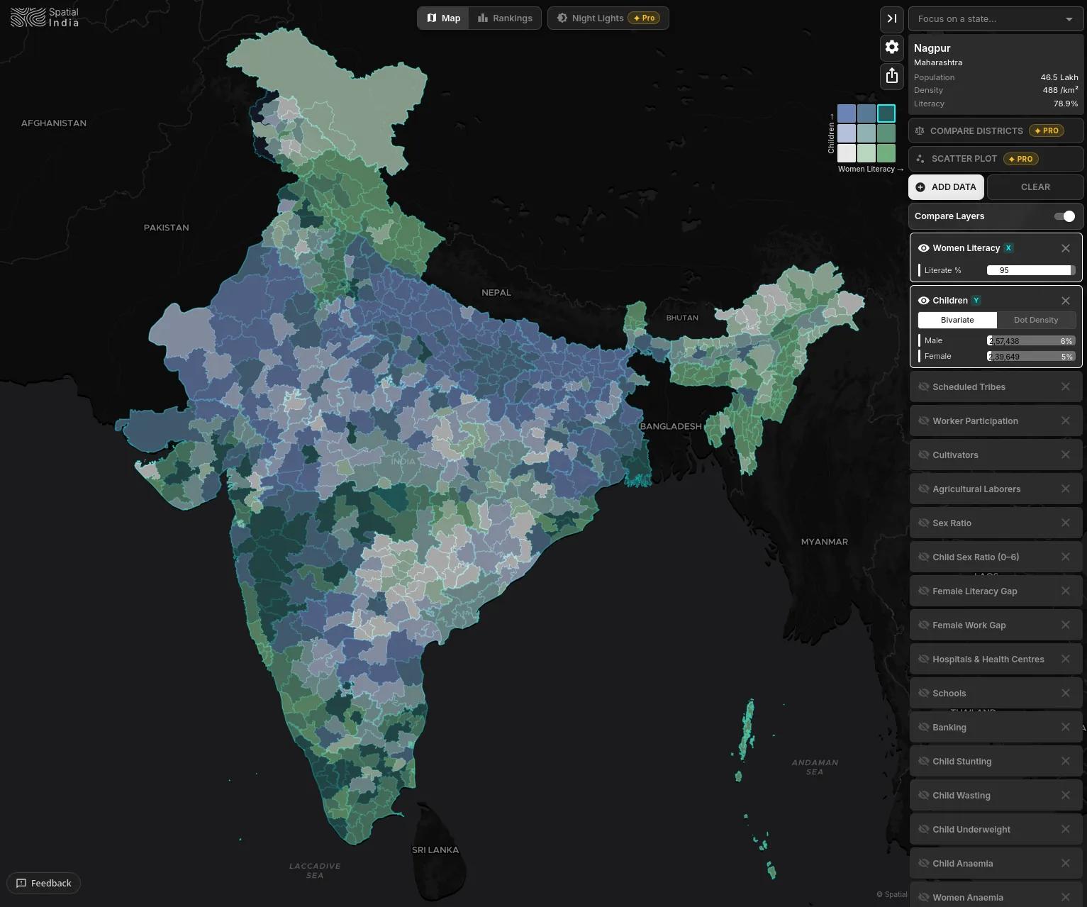 Bivariate map showing intersecting deprivations for data stories