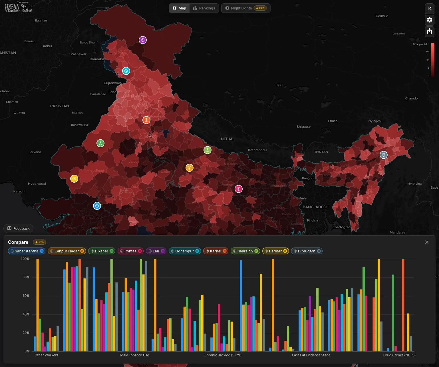 Side-by-side district comparison for data journalism stories